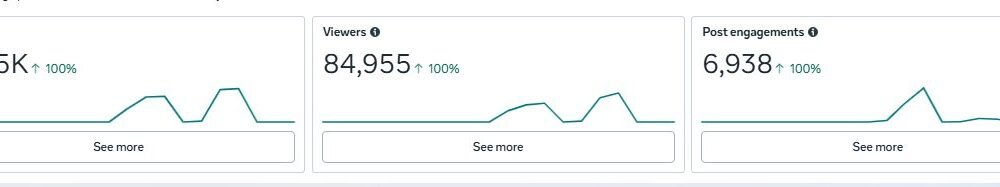 Meta ads dashboard showing 149.5K views, 84,955 viewers and 6,938 post engagements